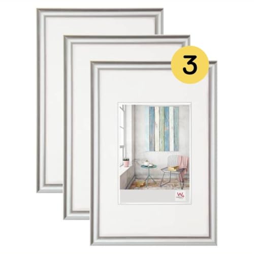 walther design Bilderrahmen silber 30 x 45 cm 3er Pack, Trendstyle Kunststoffrahmen KP045S3
