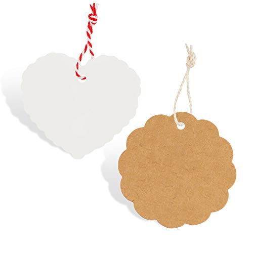 HAKACC Kraftpapier Anhänger, 300 Stk. Geschenkanhänger Etiketten Kraftpapier Tags Karten mit Schnur für Hochzeit Geschenk