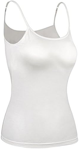 KEALLI Women's Sports Camisole Built-in Bra Adjustable Spaghetti Strap Tank Top Padded Cami Tanks (L,White)
