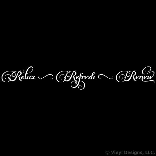 Relax Refresh Renew Quote Vinyl Wall Decal Sticker Art, Removable Words Home Decor, Mural, White