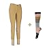 TuffRider Women Starter Lowrise Pull On Breeches with Free Assorted Striped Socks | Knee Patch | Horse Riding Pants | Equestrian Apparel