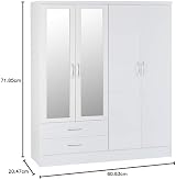 Seconique Nevada 4 Door 2 Drawer Wardrobe White Gloss Metal Handles view 10
