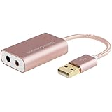 USB Audio Adapter, CableCreation Hi-Fi External USB Stereo Sound Adapter for Windows, Mac, Linux Extra, Plug and play No External drivers, 10CM/Rose Gold