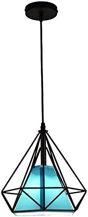 XHOPOS HOME Pendant Light Shade Industrial Hanging Ceiling Lamp Chandelier Iron Art Bedside Lamp 25X25cm Blue For Living Room Restaurant Bedroom Lighting