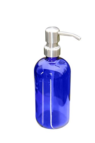 Industrial Rewind Cobalt Blue Glass Soap Dispenser with Stainless Pump - 8oz Soap Bottle or Lotion Bottle (Cobalt Blue/Stainless) - Thumbnail 2