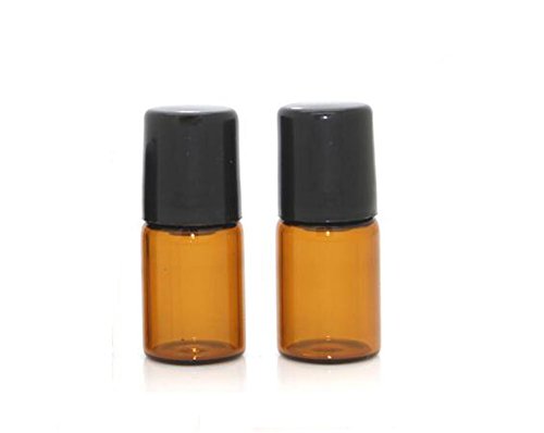 1ML 6PCS Essential Oil Glass Roller Bottles Mini Tiny Refillable Empty Aromatherapy Perfume Liquid Amber Glass Roll On Bottles Vials Metal Rollerball Bottles Jar