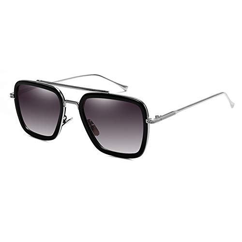 Vintage Aviator Square Sunglasses for Men Women Silver Frame Glasses Retro Brand Designer Classic Tony Stark Glaases