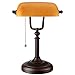 TORCHSTAR Traditional Desk Lighting Fixture, Retro Style Matte Amber Glass Bankers Lamp, Piano Lamp, Metal Beaded Pull Chain Switch, Oil Rubbed Bronze Base