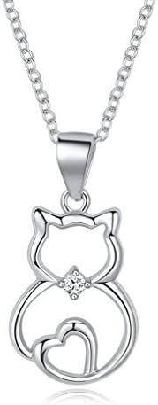Fine Jewelry Sterling Silver Elegant Animal Cat Charm Pendant Necklace, 18 inches (Cat style 2)