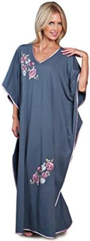 La MarquiseLadies Freesize Kaftan Embroidered Long Length One Size Floral Pattern Grey Style: - 9984