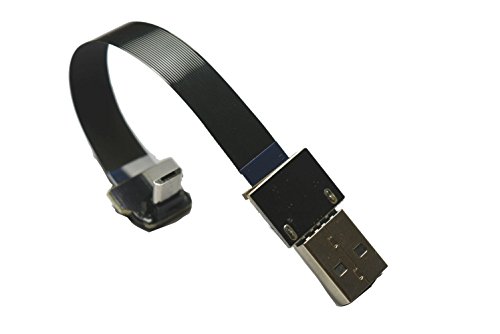 Short FFC Micro USB FPV Flat Slim Thin Ribbon FPC Cable Micro USB 90 Degree to Standard USB A for sync and Charging Black(10CM)
