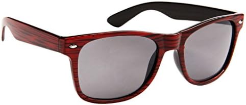 Classic Wayfarer Sunglasses for Men &amp; Women Faux Woodgrain, Smoke Lens (Cherry Woodgrain) - 9018