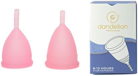 Dandelion Cup Menstrual Cup Set of 2 (Light Flow &amp; Heavy Flow Days) Pink with Storage Bag &amp; 3 Wipes - RECOMMENDED CUP - COMFORT FIT - Compare to Diva Cup, Duchess Cup