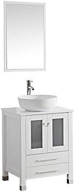 DodreHome 24" Modern Bathroom Vanity Combo with Ceramic Vessel Sink with Faucet and Pop Up Drain Set,Mirror Included, White Cabinet with Round Bowl