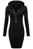 FINEJO Womens Long Sleeve Henley Neck Basic Hoodie Dress With Buttons