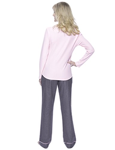 Noble Mount Women's Cotton Flannel/Thermal Lounge Set - Pindots Charcoal - Medium
