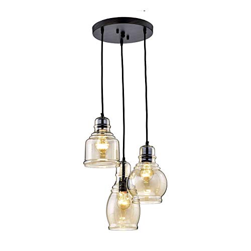 jojospring Mariana Antique Black Cognac Glass 3-Light Cluster Pendant Chandelier
