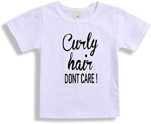 Kids Toddler Baby Girls Boys Curly Hair Don't Care Print Summer White T-Shirt Tops Outfit