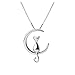 S.Leaf Cat Moon Necklace Sterling Silver Cat and Moon Collar Necklace (silver)