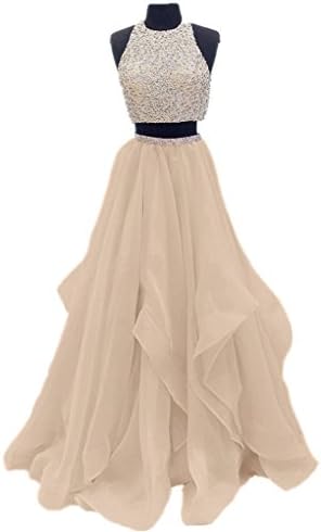 Dressytailor Two Piece Floor Length Organza Prom Dress Beaded Evening Gown