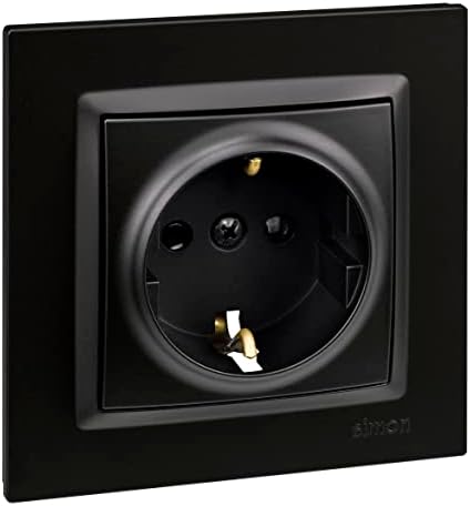 - Prise à encastrer Schuko, série Simon 10, 250 V, 16 A, prise murale plate et fine, facile à installer, avec cadre, couvercle et mécanisme, base de prise femelle couleur noire