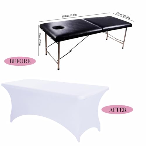 ANNAFRIS 6 Feet Stretch Table Cloth, 183 x 76 x 76 cm Polyester Table Cover, Washable Beauty Bed Sets (White)