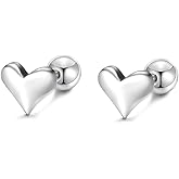 20G Cute Love Heart Cartilage Tiny Stud Earrings 925 Sterling Silver Tragus Screw Back Ball Barbell Labret Studs Earring for Women Dainty Jewelry Gifts Valentine's Day Hypoallergenic