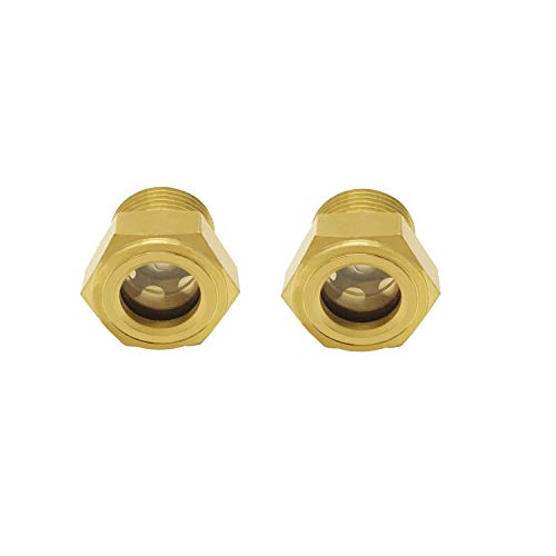 Fanovo Set of 2 3/4'' Male Sight Glass Checks Coolant Level or Air Compressor Heavy Duty Solid Brass Sight Glass Super Transparent Glass Sight Window Glass Oil Sight Gauge Easily Threading - Thumbnail 6