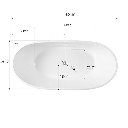MAYKKE Barnet 61" Acrylic Bathtub Retains Heat White Modern Oval Freestanding Comfortable Soaking Tub in Bathroom Lavatory, Shower cUPC certified, Drain & Overflow Assembly Included XDA1407001
