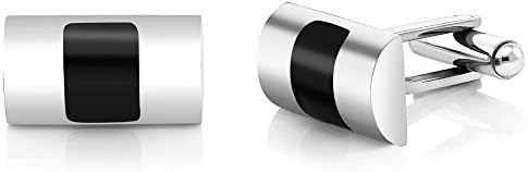 Silver and Black Contoured Stainless Steel Shirts Cufflinks Men's Fashion Luxurious Tuxedo Charm Business Wedding (20X12MM)