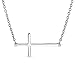 Minimalist Simple Plain Horizontal Flat Sideways Cross Necklace Station Pendant For Women Teens .925 Sterling Silver
