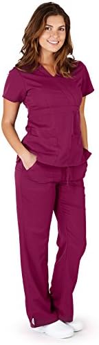 Ultra Soft Brand Scrubs - Premium Womens Junior Fit 3 Pocket Mock Wrap Scrub Set, Burgundy 37905-XX-Large
