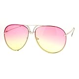 Oversized Round Aviator Sunglasses Metal Rims in Back Gold, Pink Yellow Lens