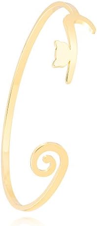 PANGRUI Cute Long Tail Cat Expandable Bangle Bracelets for Women Girls