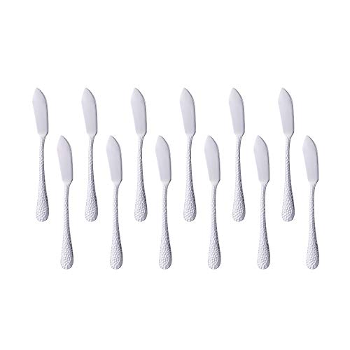 BUY&USE 12 PCS 5.3 Inch Butter Knives Cheese Spreaders Stainless Steel hammered surface Silverware Dinnerware Set for Butter Sandwiches Cheese Breakfast