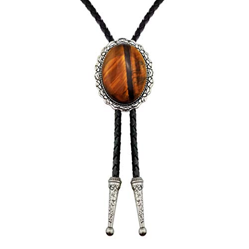 Lanxy Vintage Native American Celtic Genuine Leather Larger Tiger Eye Stone Western Cowboy Bolo Tie For Men