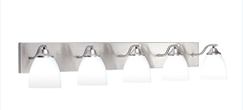 OSTWIN 5-Light Bath Bar Light Up or Down, Interior Bathroom Vanity Wall Lighting Fixture VF42, 5x60 Watt E26 Socket, Satin Nickel Finish with Opal Oval Cone Glass Shade, UL Listed