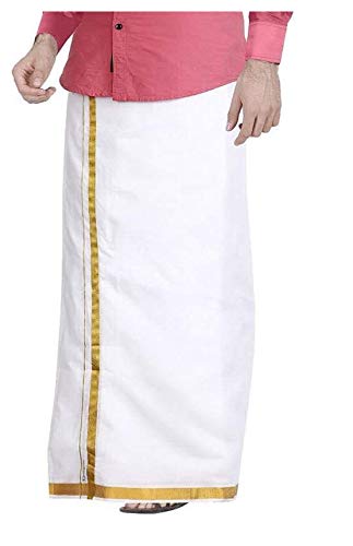 Men's Cotton Dhoti Lungis and Mundus with Wide Golden (Large, Multicolour)