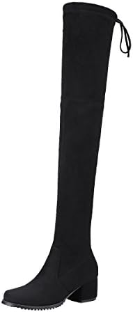 100FIXEO Womens Classic Faux Suede Over The Knee Boots Chunky Heel (8 B(M) US, Black)