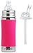 Pura Kiki Stainless Steel 11 Ounce Toddler Sippy Bottle with Pink Silicone Plus 1 Extra Silicone Straw