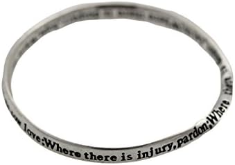 St Francis Prayer Twisted Metal Bangle Bracelet Silver Tone