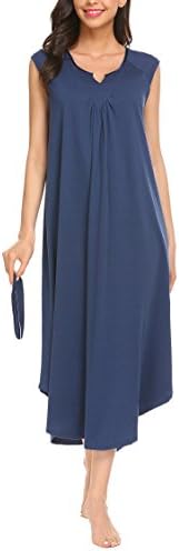 Keelied Women V Neck Nightwear Cap Sleeve Nightgown Long Pajamas Sleep Dress