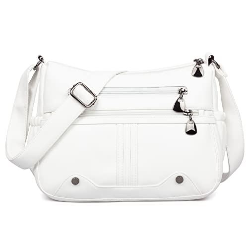 VOLGANIK ROCK Ladies Handbags Medium Shoulder Bag for Women Crossbody Bags for Women Multi Pockets Handbag PU Leather Soft Shoulder Bag, White-92, M
