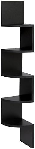 Leewos 5 Tiers Stackable Corner Wall Shelf Zig Zag Hanging Wall Shelves Corner Storage Saving Space Organizer Shelf (black)