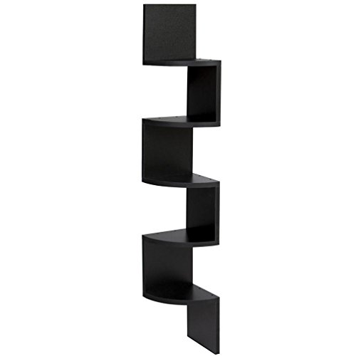 Leewos 5 Tiers Stackable Corner Wall Shelf Zig Zag Hanging Wall Shelves Corner Storage Saving Space Organizer Shelf (black)