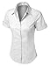 LE3NO Womens Short Sleeve Button Down Shirt with Stretch,L3nwt575a_white,Medium
