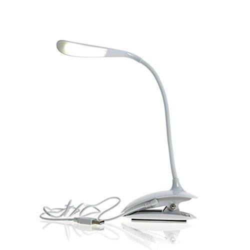 AB SALES USB Sturdy Gooseneck Tube LED Desk Table Lamp with Clip-on Clamp for Reading Book (White)