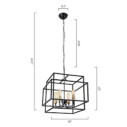 Maxax Modern Square Chandelier, 4-Light Farmhouse