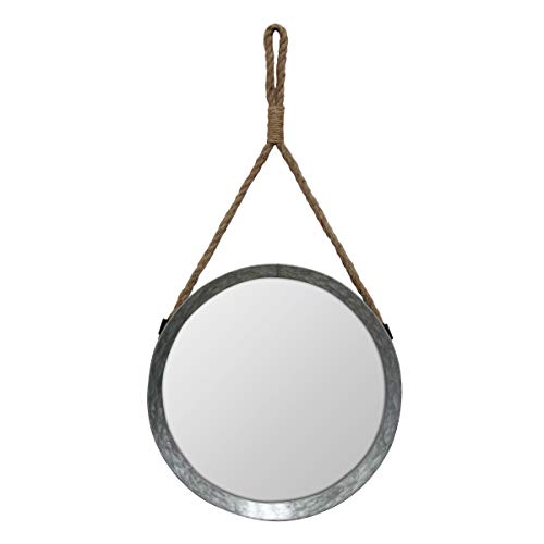 Stonebriar Rustic Round Galvanized Metal Mirror with Rope Hanging Loop ; Farmho…