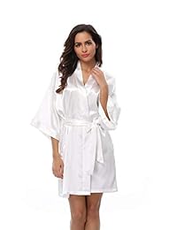 VogueBridal Bata corta tipo kimono de satén, para novias, con diamantes falsos, para dama